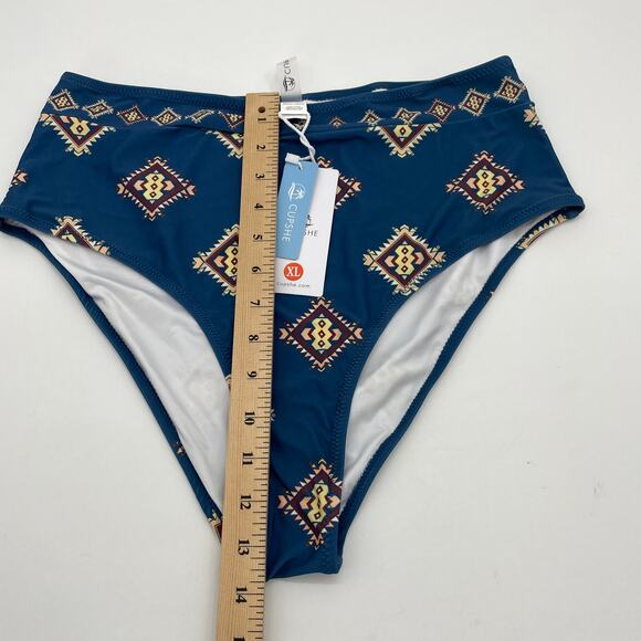 New CUPSHE Blue Southwestern Print High Waisted Bikini Bottom Women's SZ XL - Picture 4 of 4